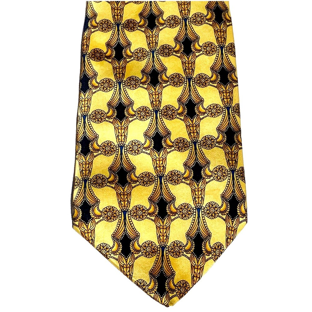 Zianetti Baroque Tie Italian Silk Collection Luxury Art Deco Wide Gold Yellow US
